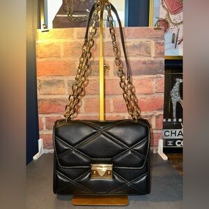 Michael Kors “Serena” Medium Flap Shoulder Bag – Black/Gold (NWT)